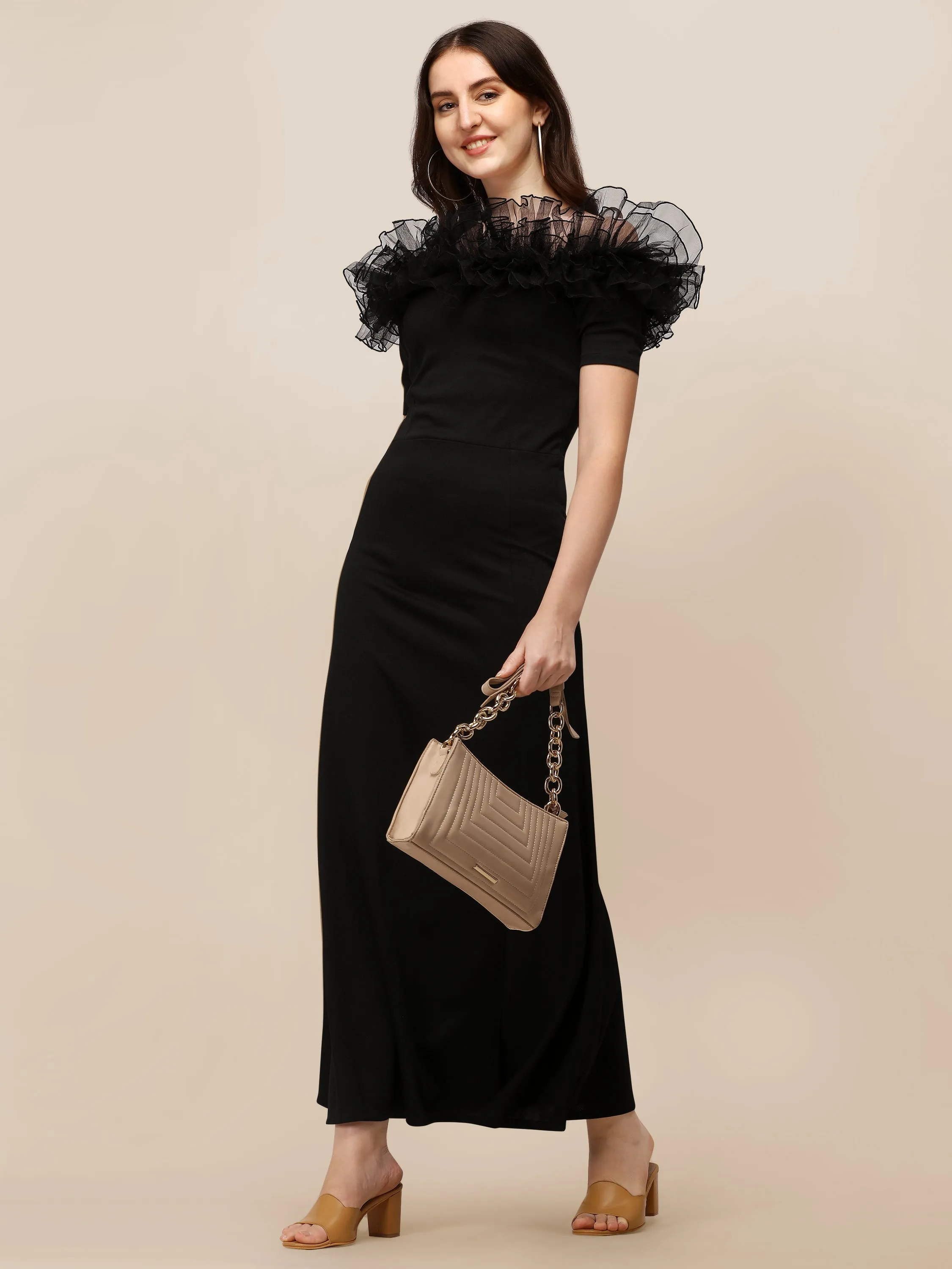 Elegant Boat Neck Maxi Dress