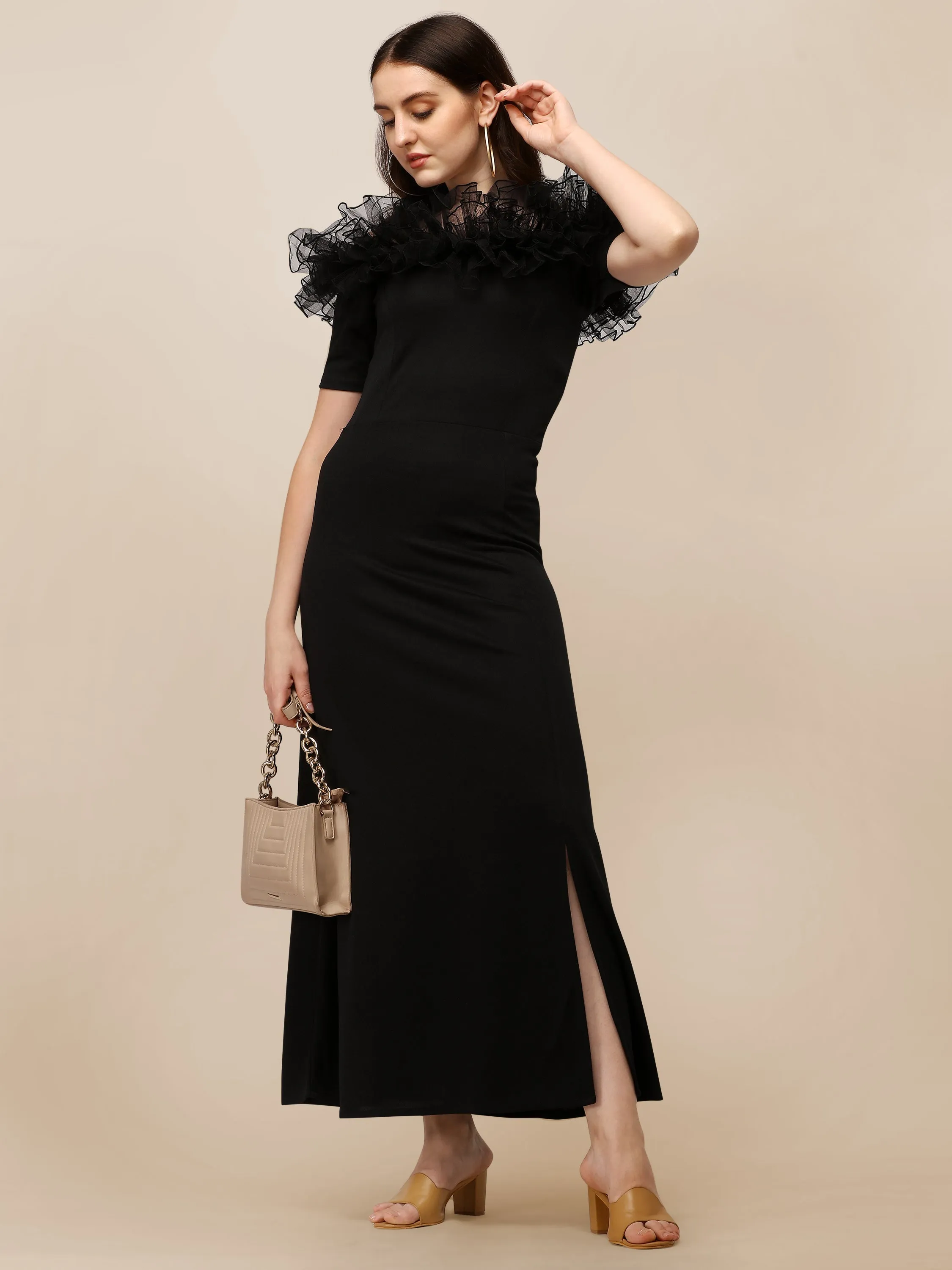 Elegant Boat Neck Maxi Dress