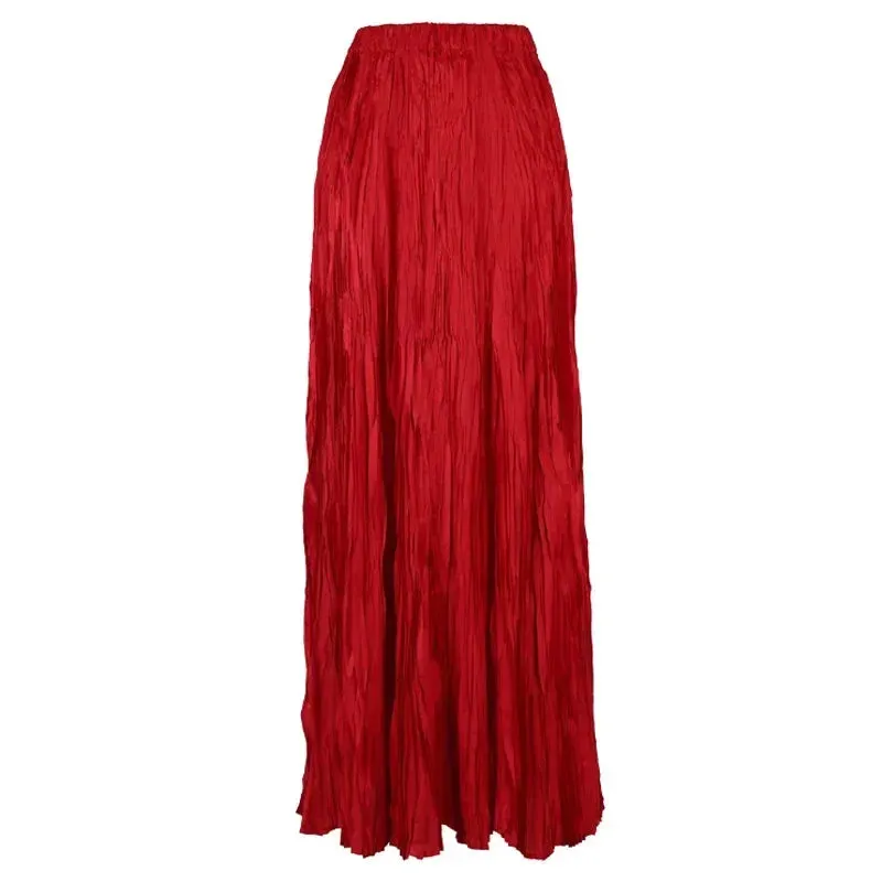 Elegant Pleated Ankle Length Skirt with Elastic Waist - One Size