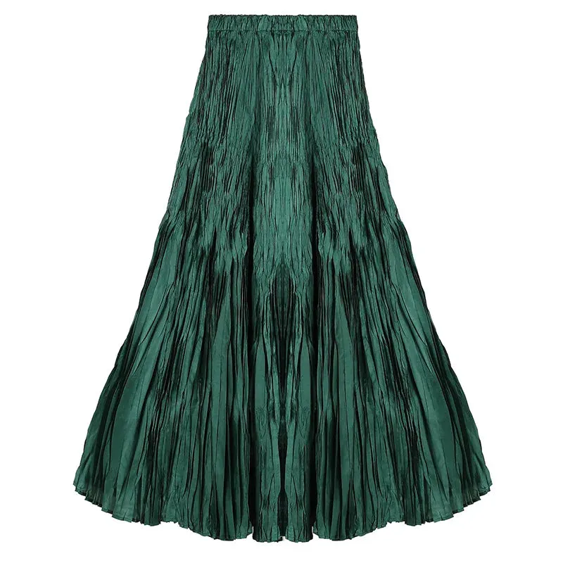 Elegant Pleated Ankle Length Skirt with Elastic Waist - One Size