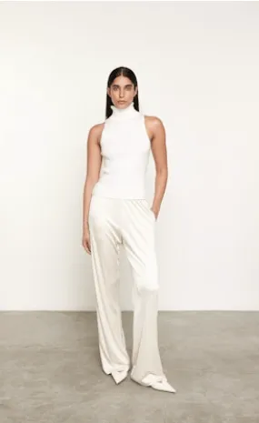 Enza Costa Rib Sleeveless Turtleneck Sweater in White