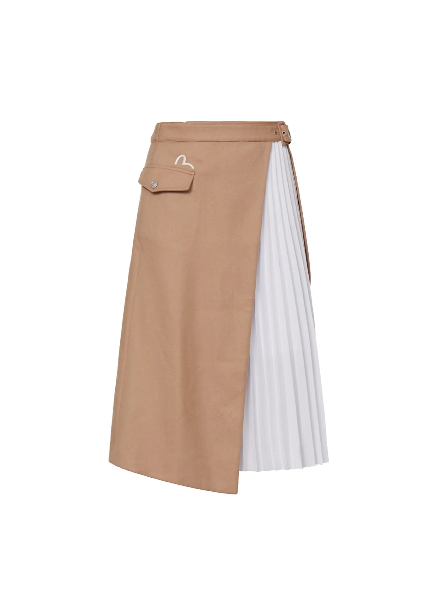 Fabric Blocking Pleated Wrap Midi Skirt