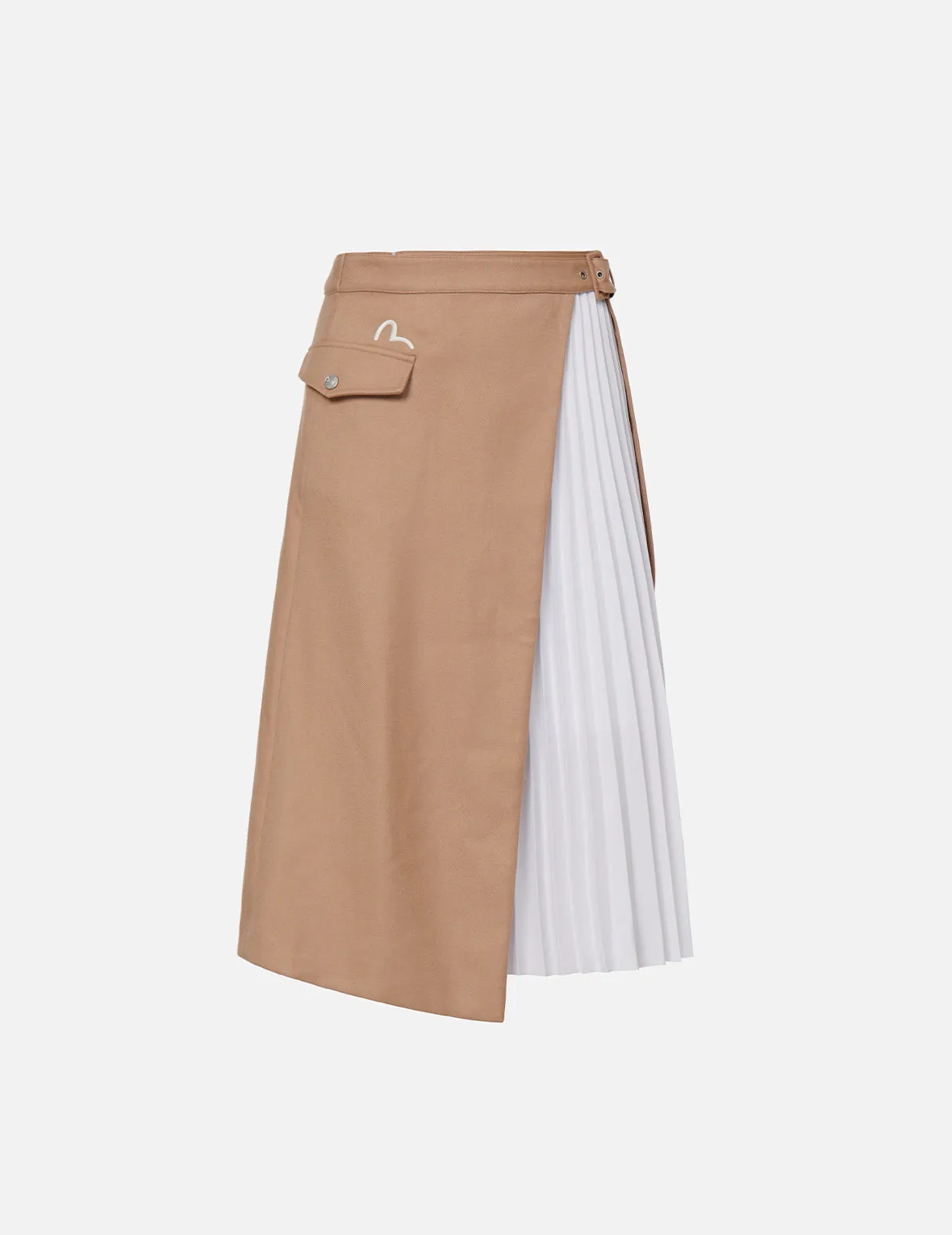 Fabric Blocking Pleated Wrap Midi Skirt