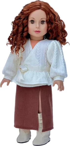 Fashion Fusion - 3 Piece Outfit for 18 inch Doll - Ivory Blouse, Brown Skirt and Ivory Boots - 18 inch Doll Clothes ( Doll Not Included)