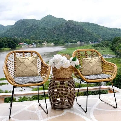 Fishnet Pleat Indoor/Outdoor Throw Pillow Khaki - Edie@Home