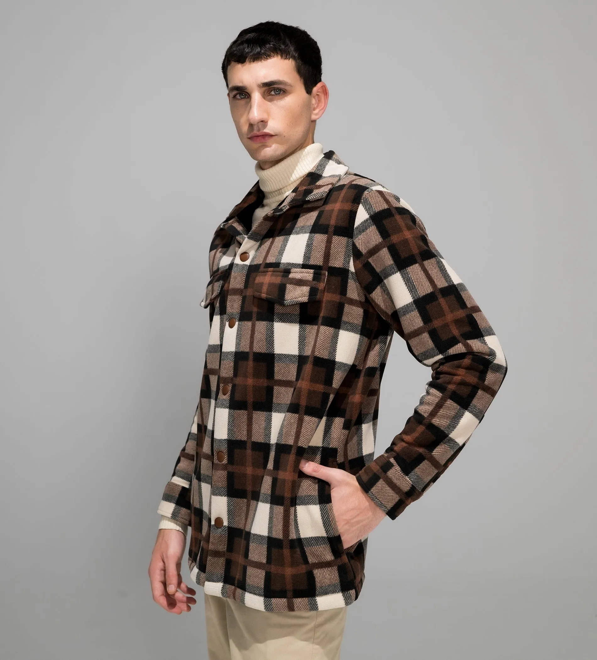 Fur-Layered Check Comfort shacket