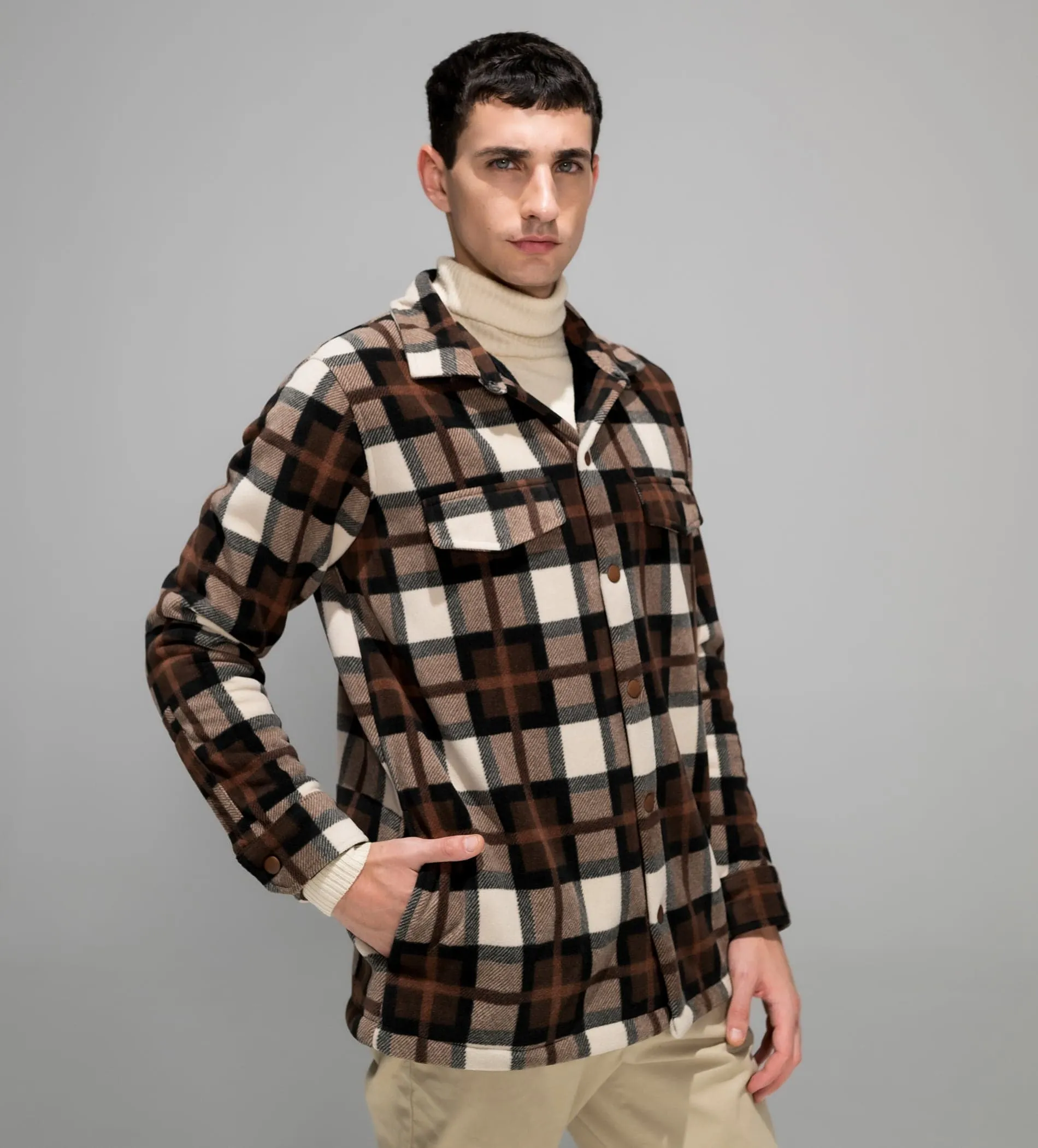 Fur-Layered Check Comfort shacket