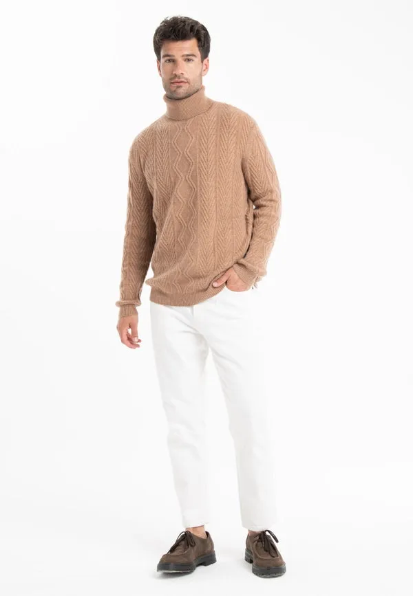 Gabi 3 Camel Cashmere 4-ply Twisted Turtleneck Sweater