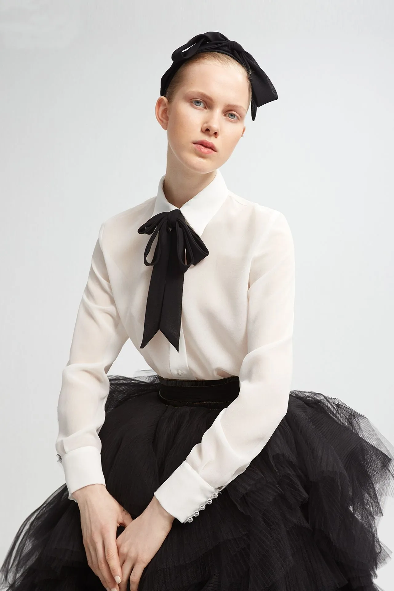 Georgette Shirt with Ruffled Tulle Princess Skirt