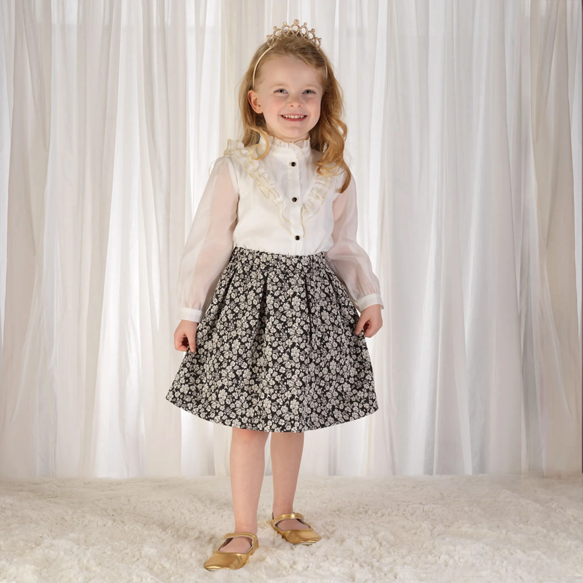 Girls Floral Damask Skirt Set