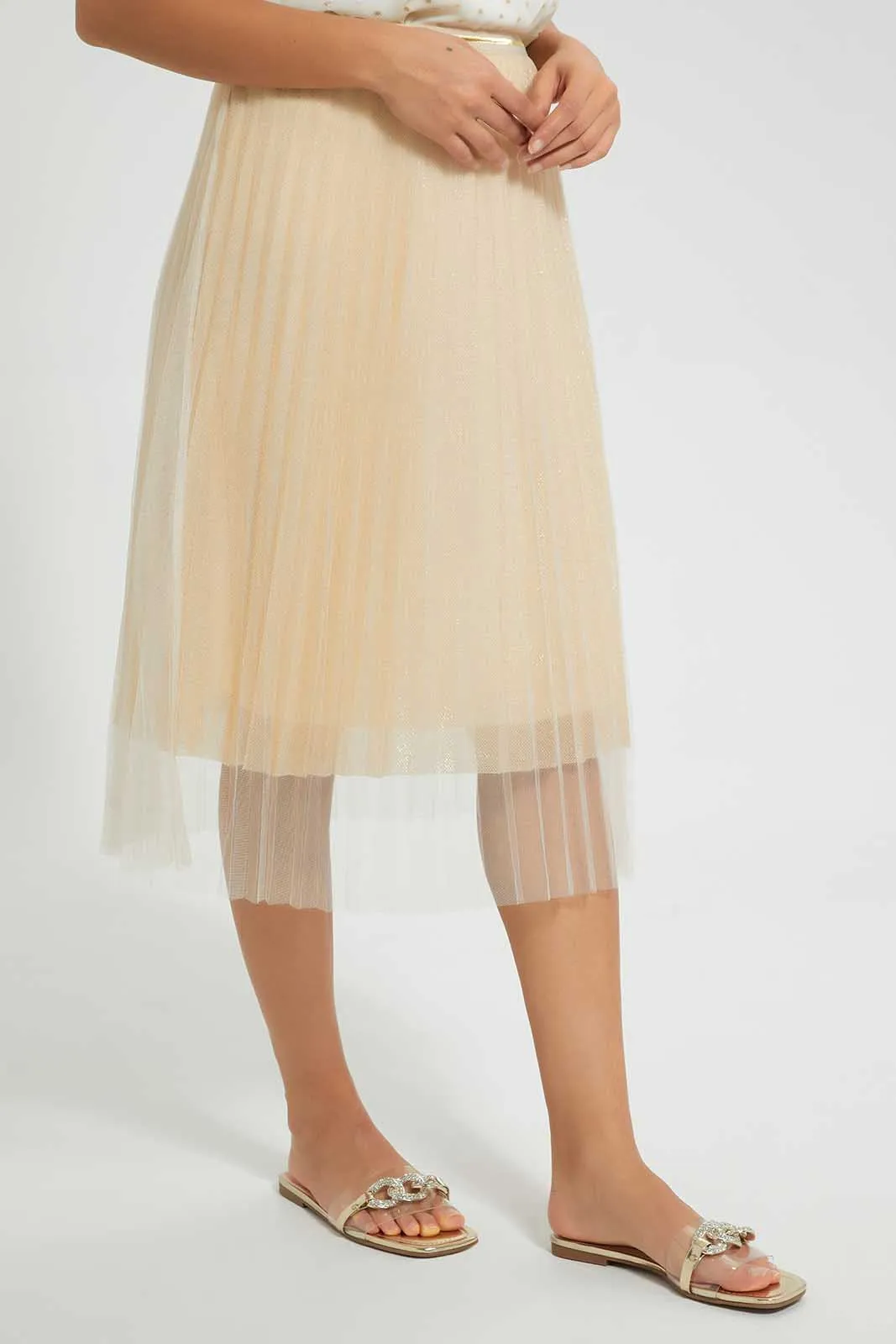 Gold Pleated Mesh Skirt