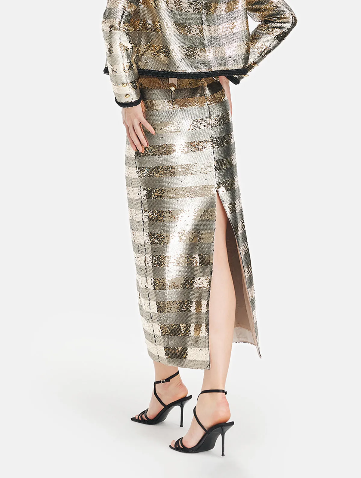 Gold Sequin Striped Skirt