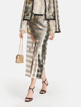 Gold Sequin Striped Skirt