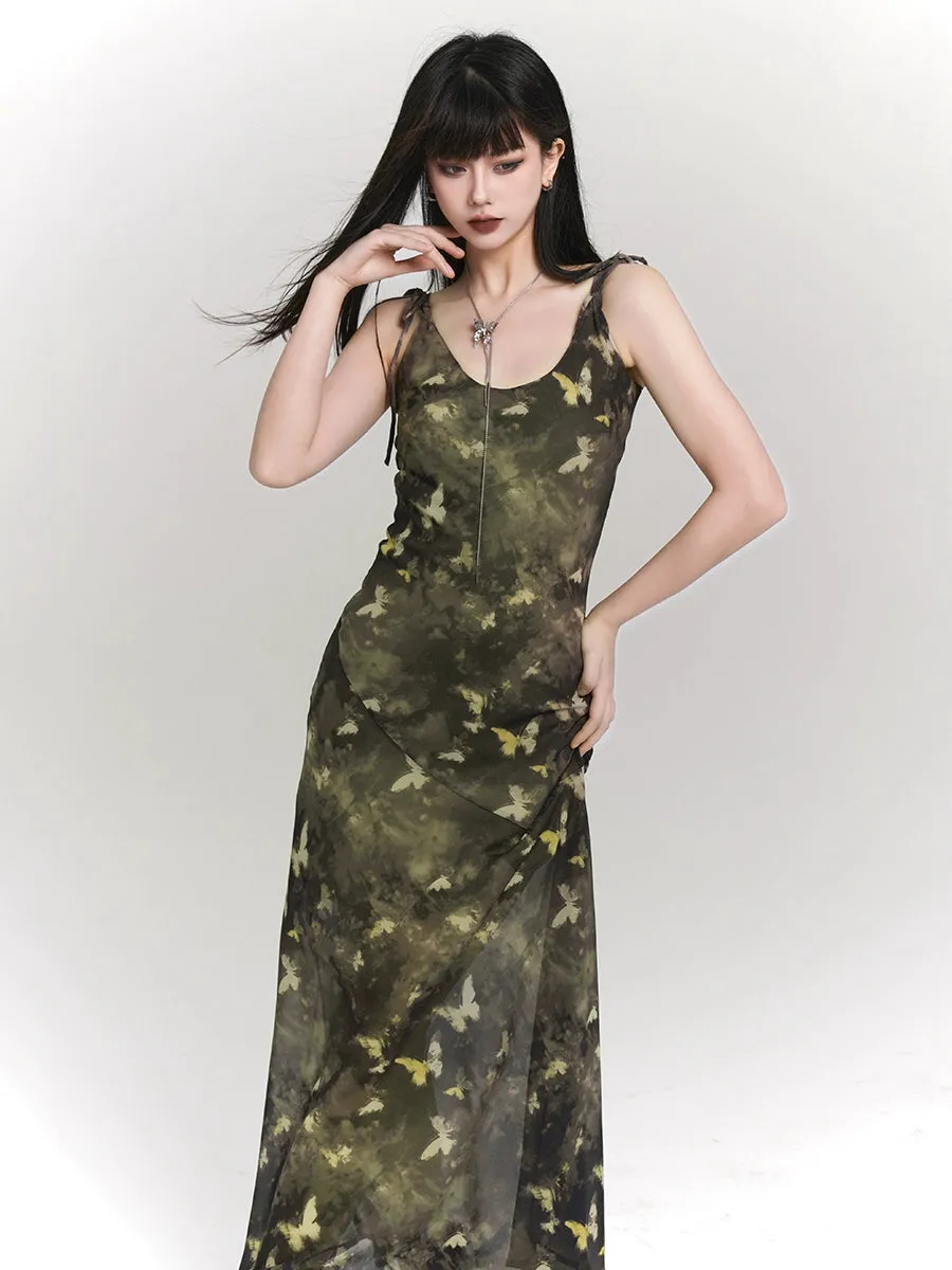 Green Butterfly Chinese Slip Dress