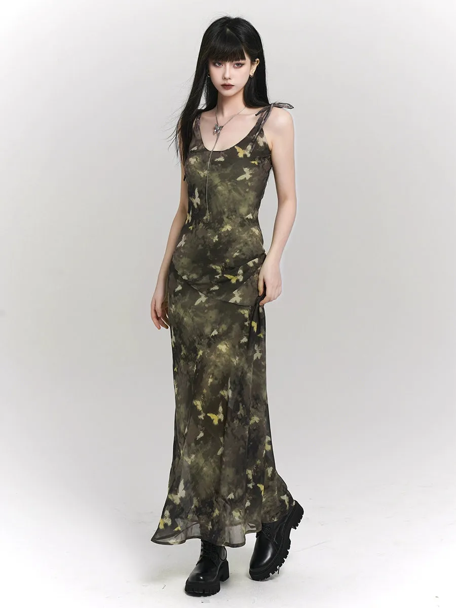 Green Butterfly Chinese Slip Dress