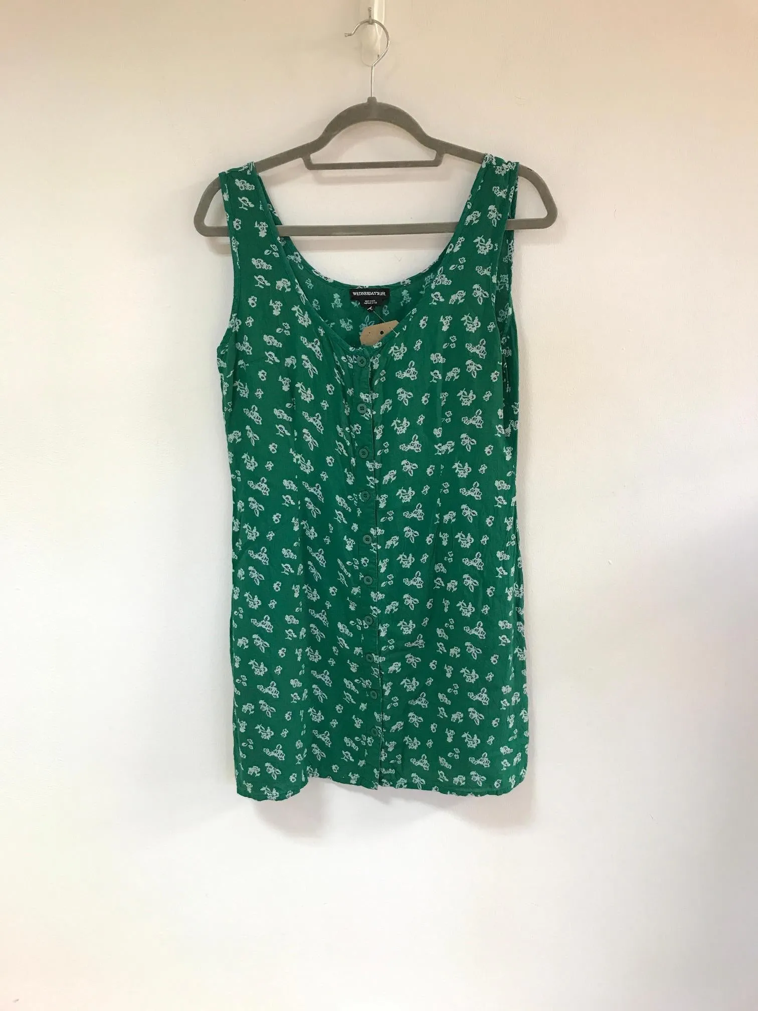 Green Floral Bodycon Mini Dress, Wednesday'S Girl, Size 12 (Viscose)