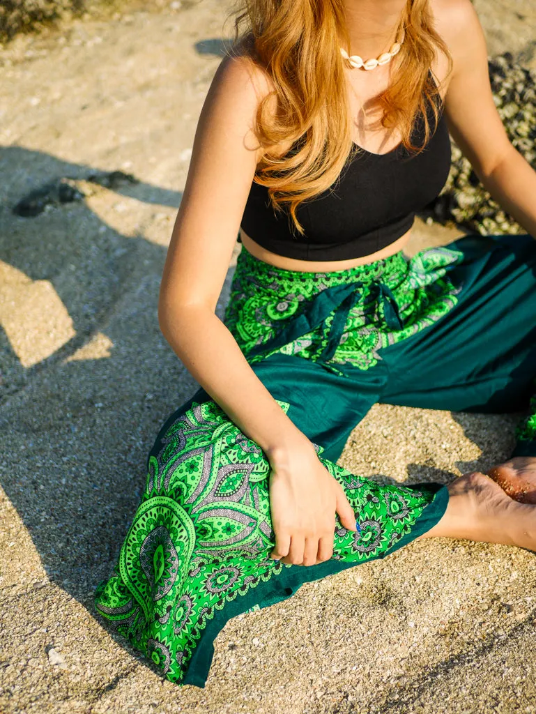 Green Mandala Mandala  Palazzo Wrap Pants