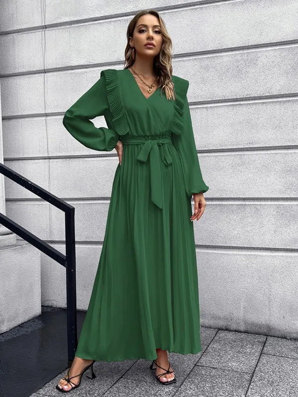 Green Pleated Maxi Dress