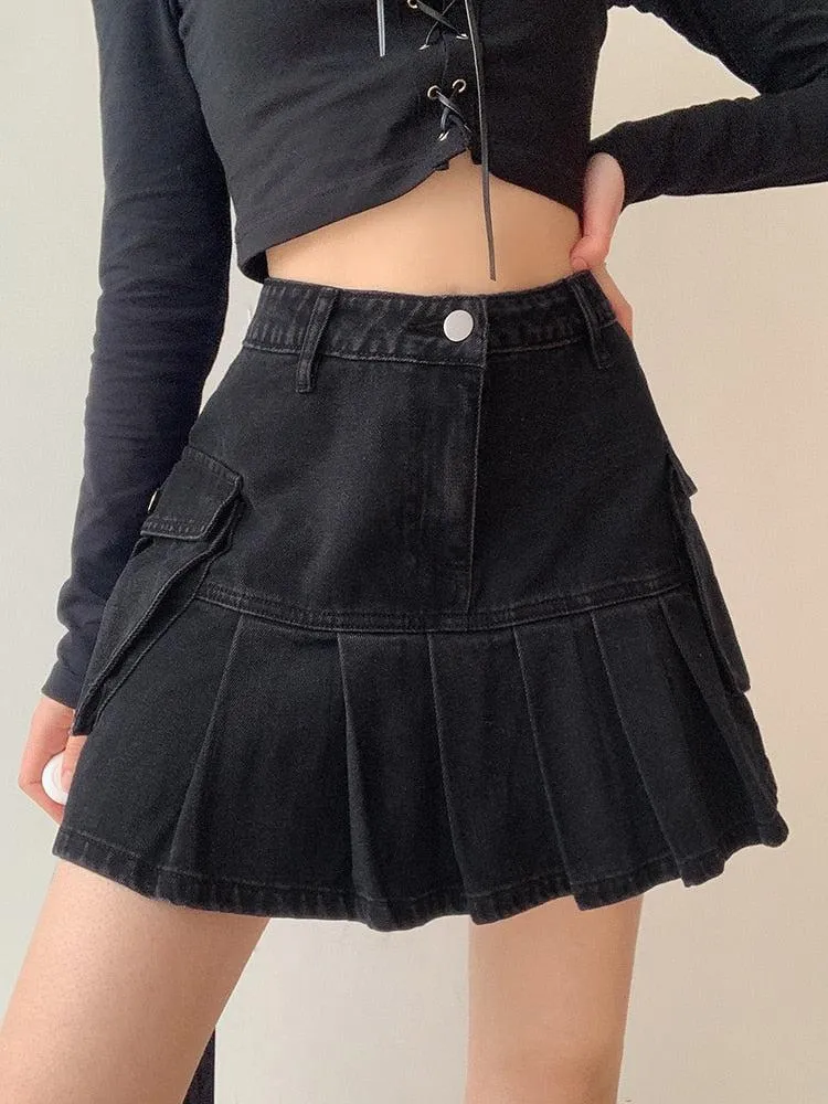 Grunge Cargo Denim Mini Skirt