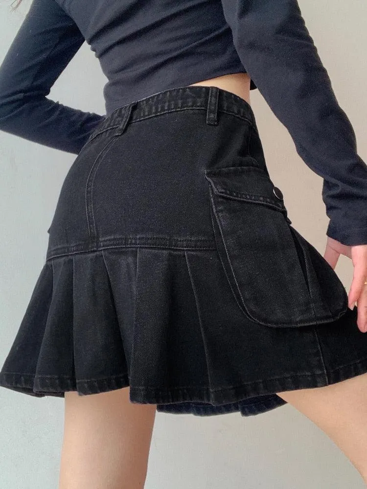 Grunge Cargo Denim Mini Skirt