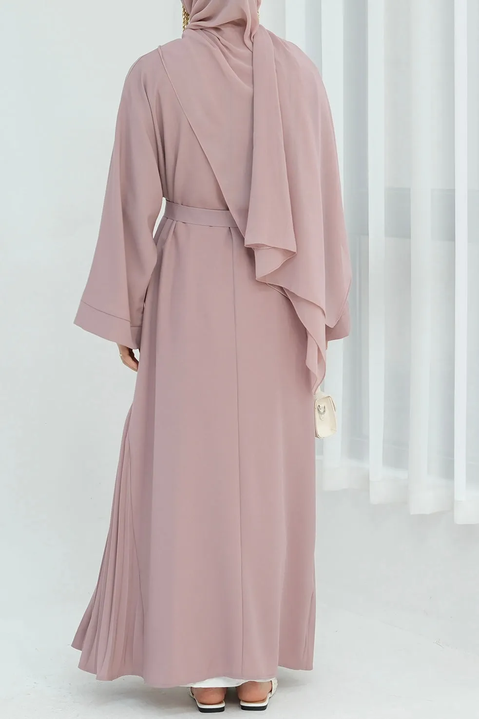 Haniya Pleated Design Open Abaya 850 - Pink