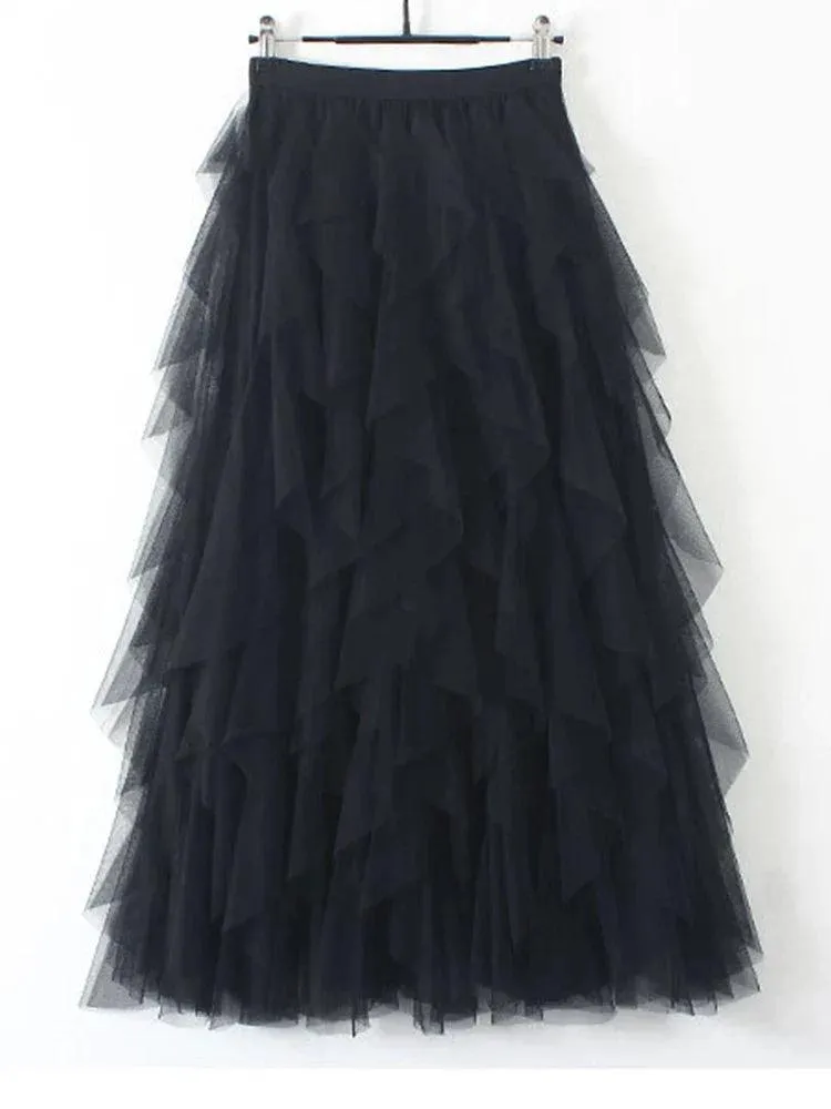 High Waist Pleated Mesh Skirt