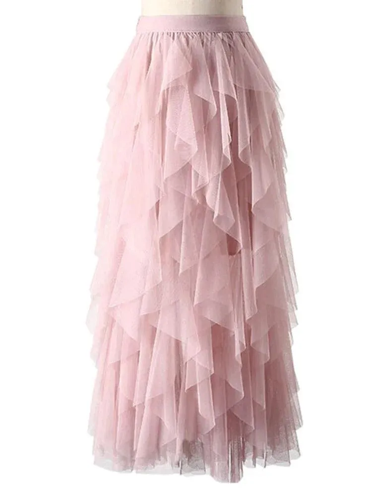 High Waist Pleated Mesh Skirt