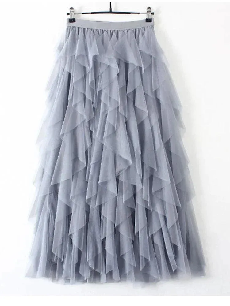 High Waist Pleated Mesh Skirt