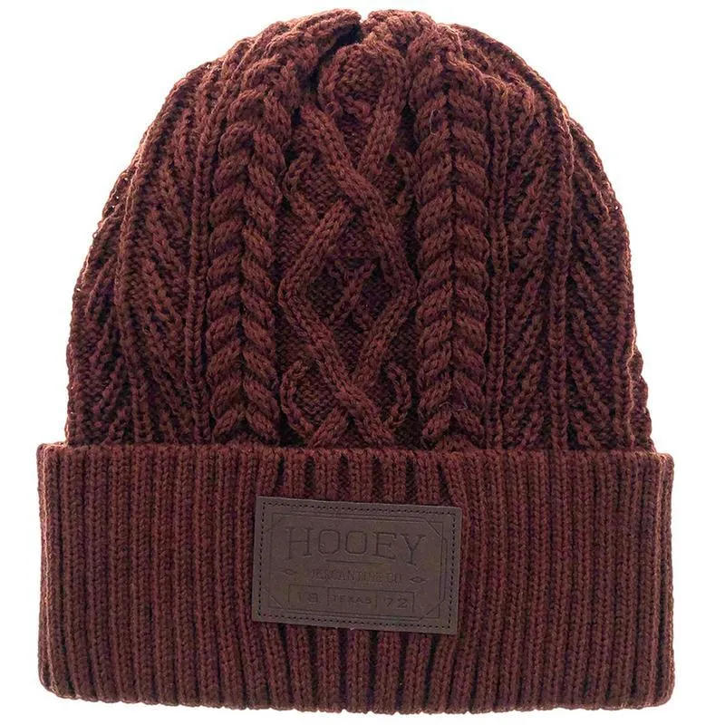 Hooey Women's Beanie Maroon Brown Leather Mercantile Patch 2052MA