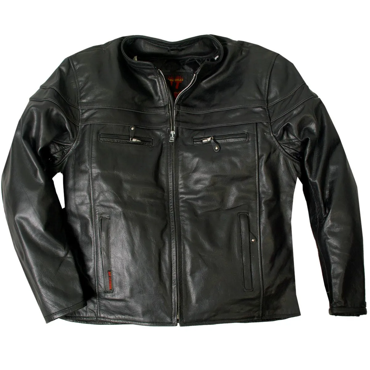 Hot Leathers JKM1011 Men's Black Leather Vented Motorcycle Racer Jacket with Double Piping