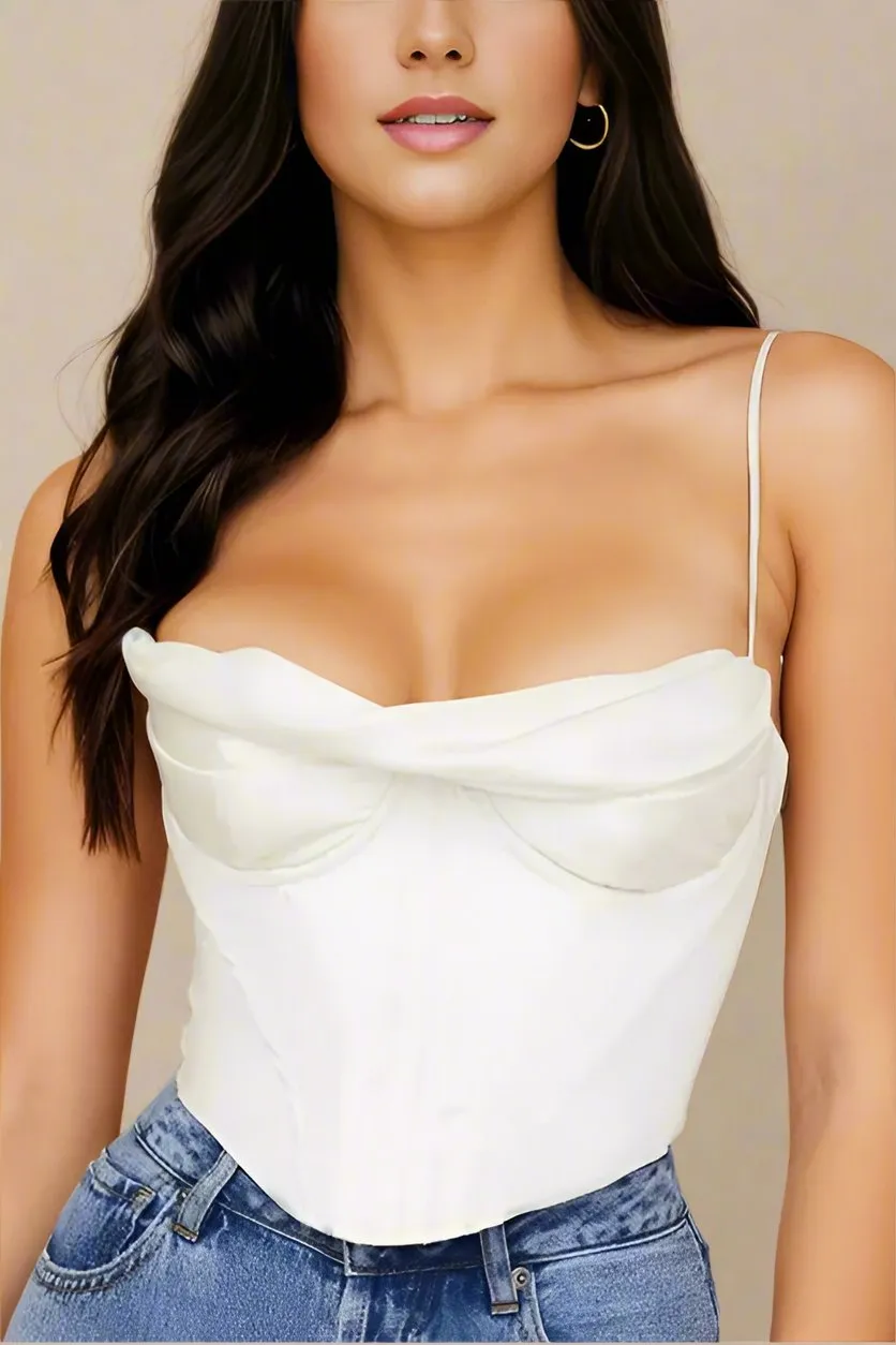 Indi Satin Crop Top - Pearl White