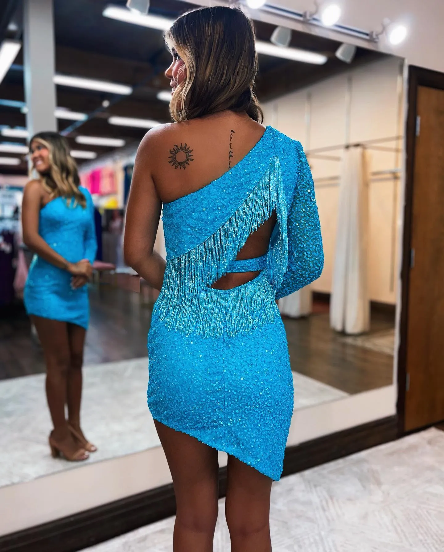 Italee | Bodycon One Shoulder Tassel Back Party Dress