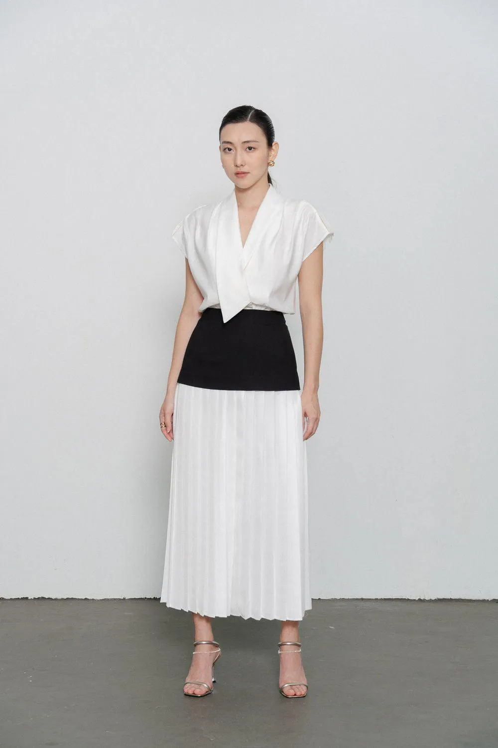 Juliana Drop Waist Pleated Polycotton Ankle Length Skirt