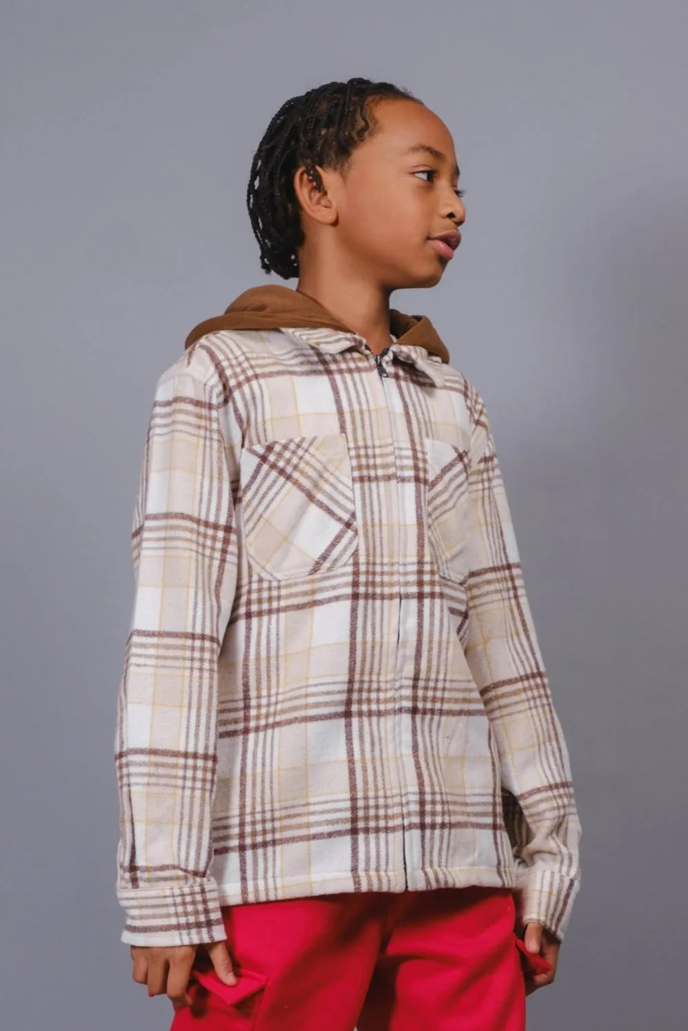 Kids Flannel Hooded Zip Shacket