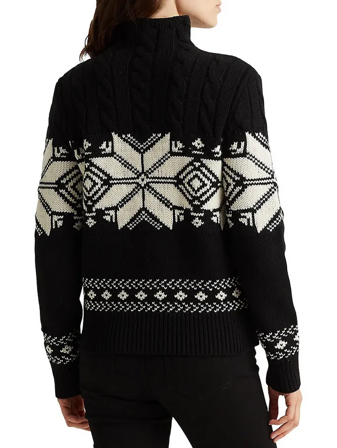 Lauren Ralph Lauren Fair Isle Print Cable Knit Turtleneck Sweater