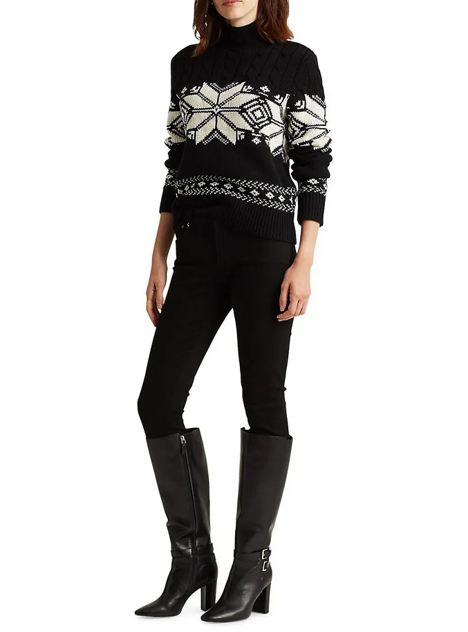 Lauren Ralph Lauren Fair Isle Print Cable Knit Turtleneck Sweater