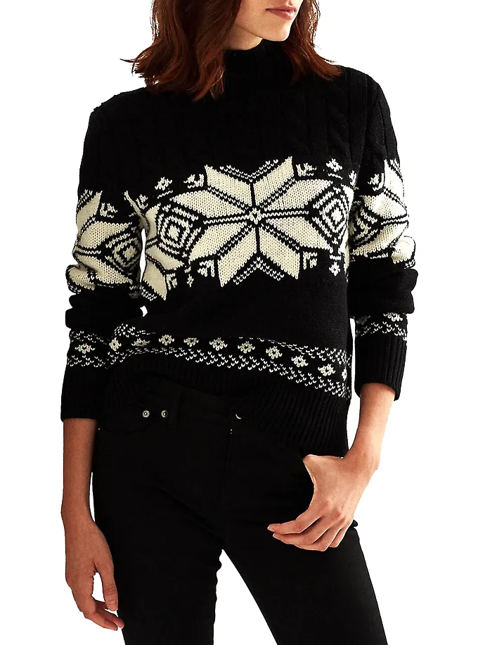 Lauren Ralph Lauren Fair Isle Print Cable Knit Turtleneck Sweater