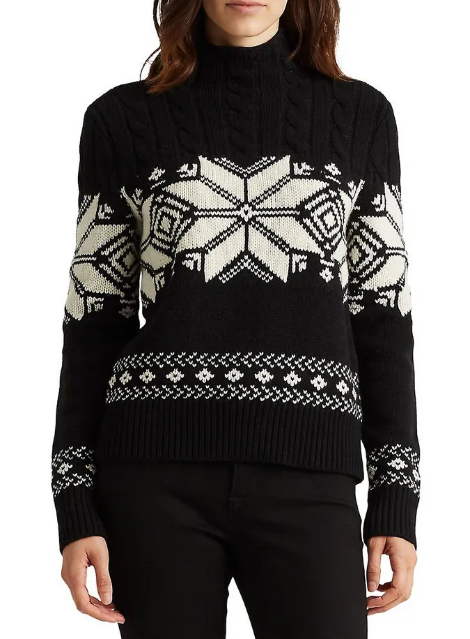 Lauren Ralph Lauren Fair Isle Print Cable Knit Turtleneck Sweater