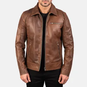 Lavendard Brown Leather Biker Jacket