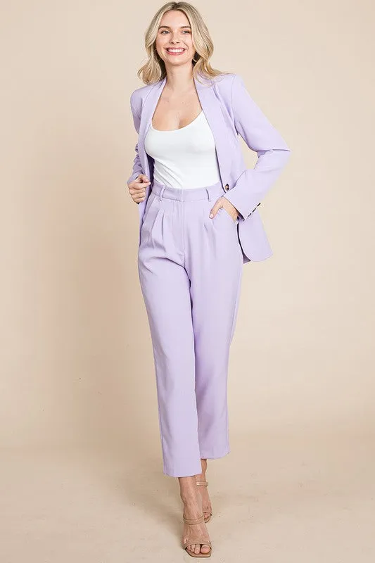 Lavender Single Breasted Blazer & High Waisted Pants Set