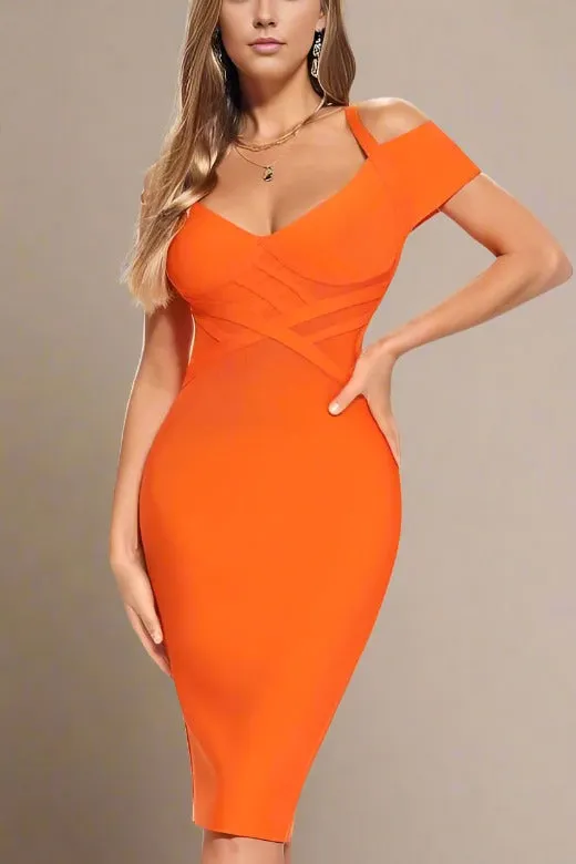 Leo Bandage Midi Dress - Apricot Orange