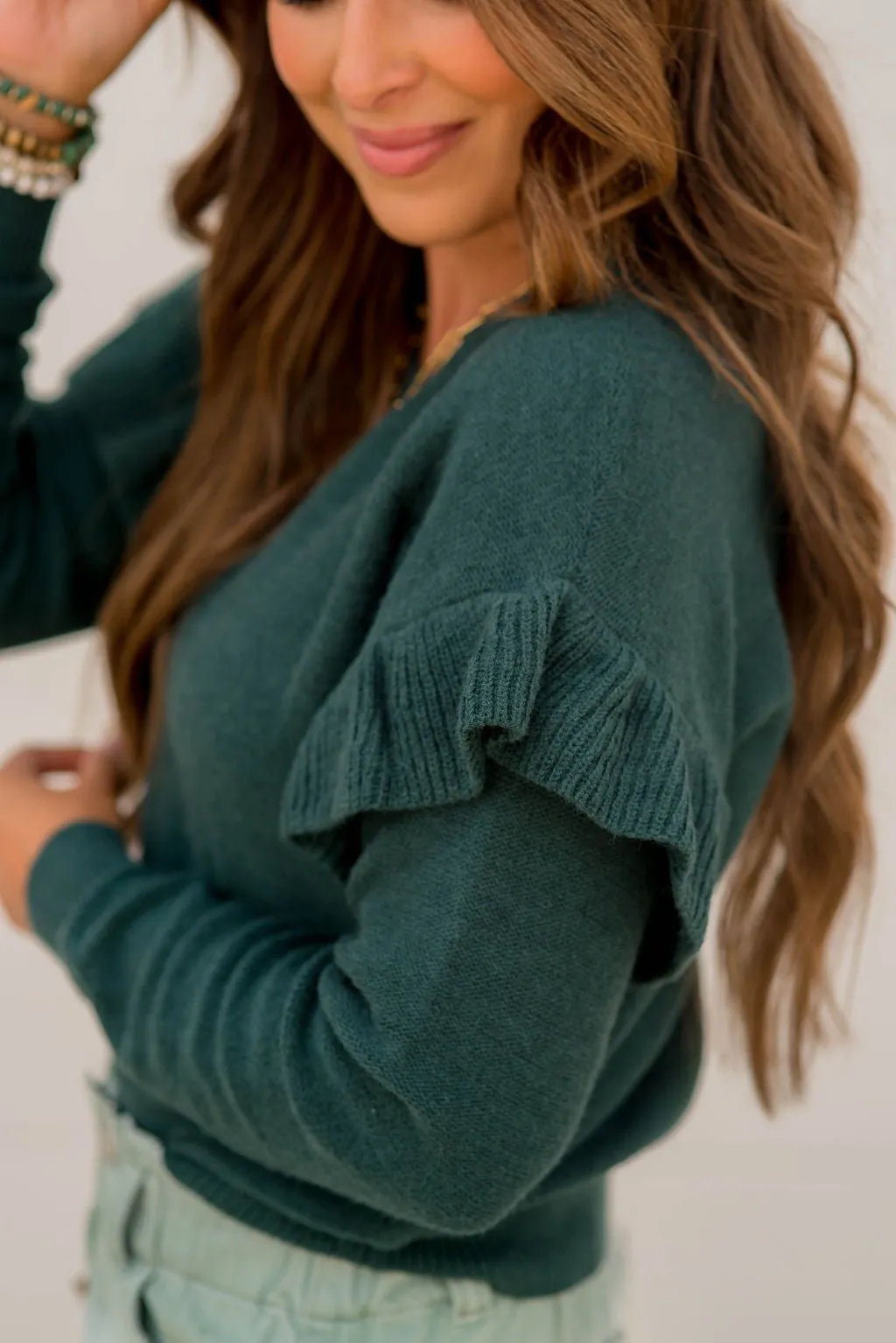 Lightweight Pleated Ruffle Accent Sweater