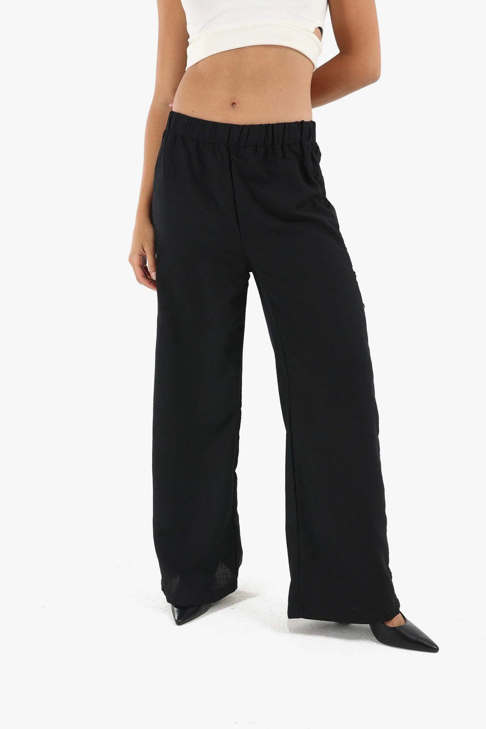 Linen Lounge Pants with Embroidery