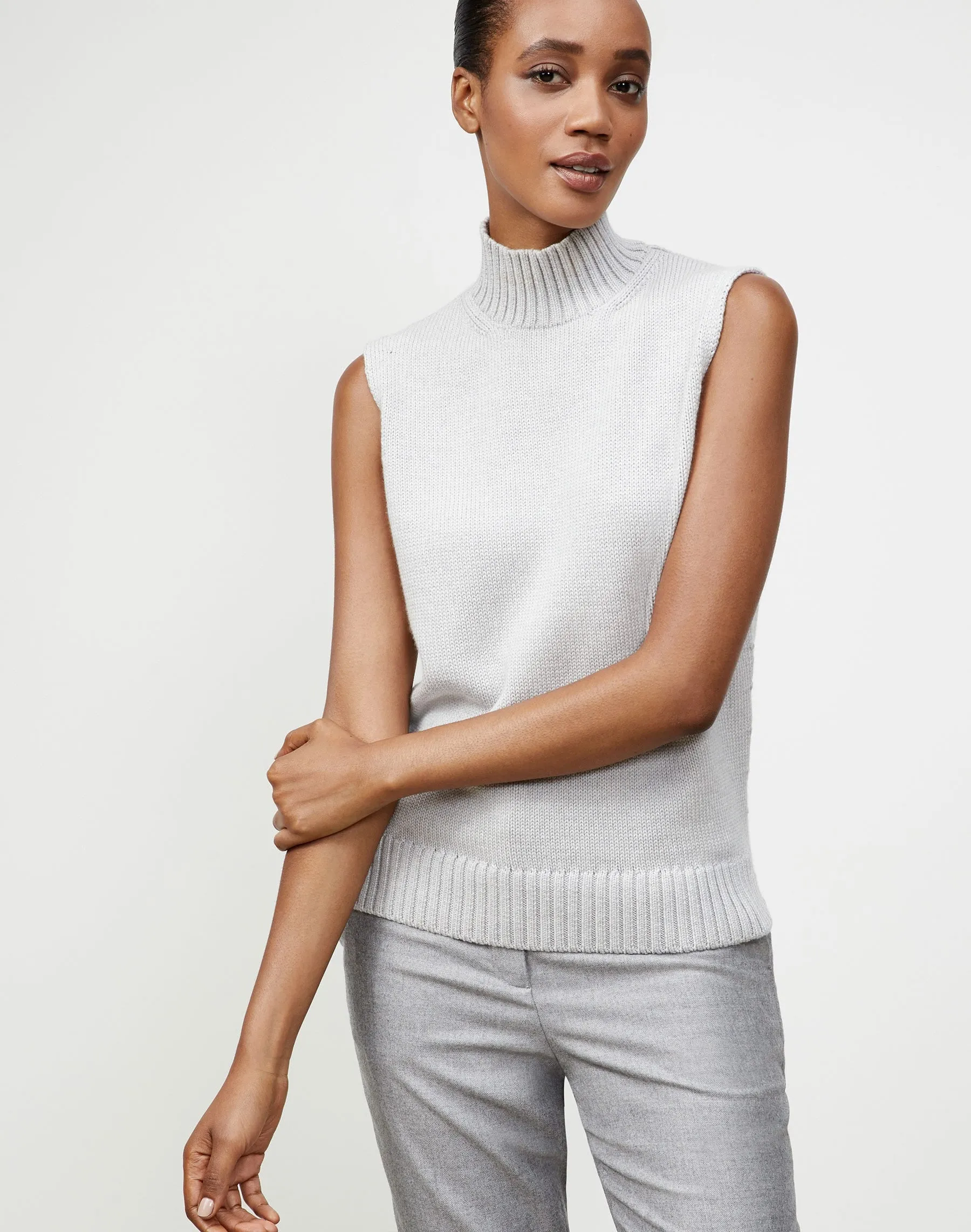 Lofty Italian Virgin Wool Cropped Sleeveless Turtleneck