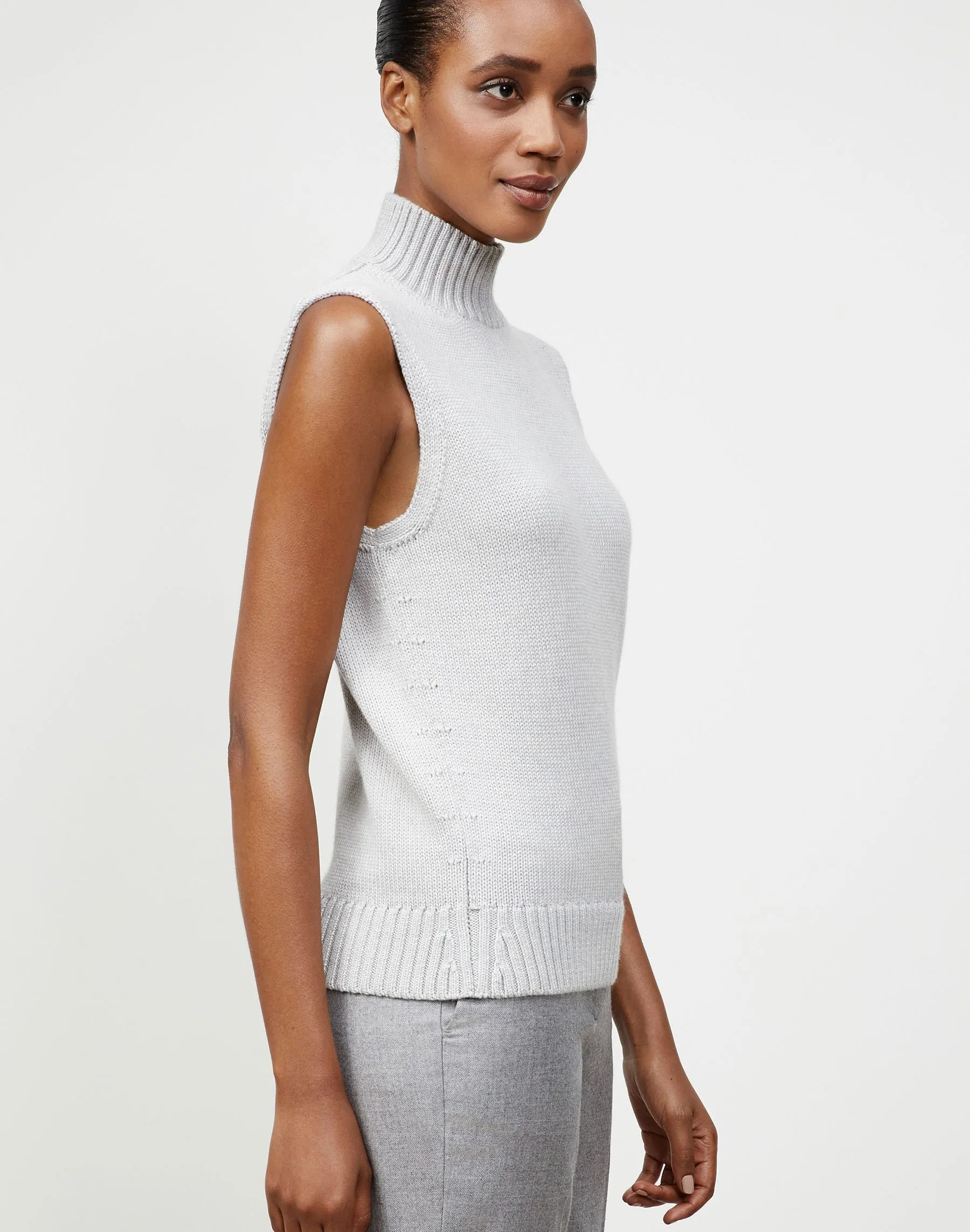 Lofty Italian Virgin Wool Cropped Sleeveless Turtleneck