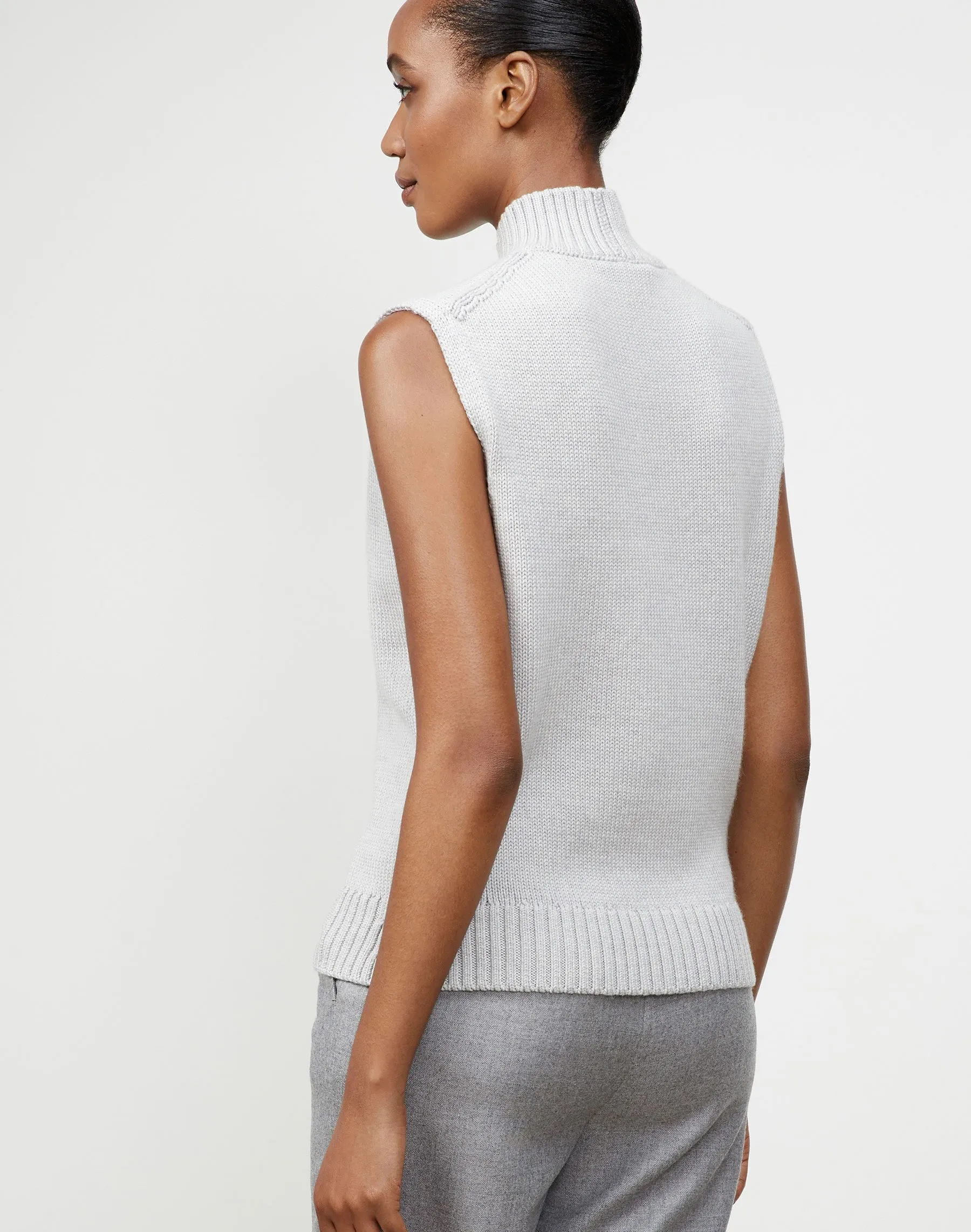 Lofty Italian Virgin Wool Cropped Sleeveless Turtleneck