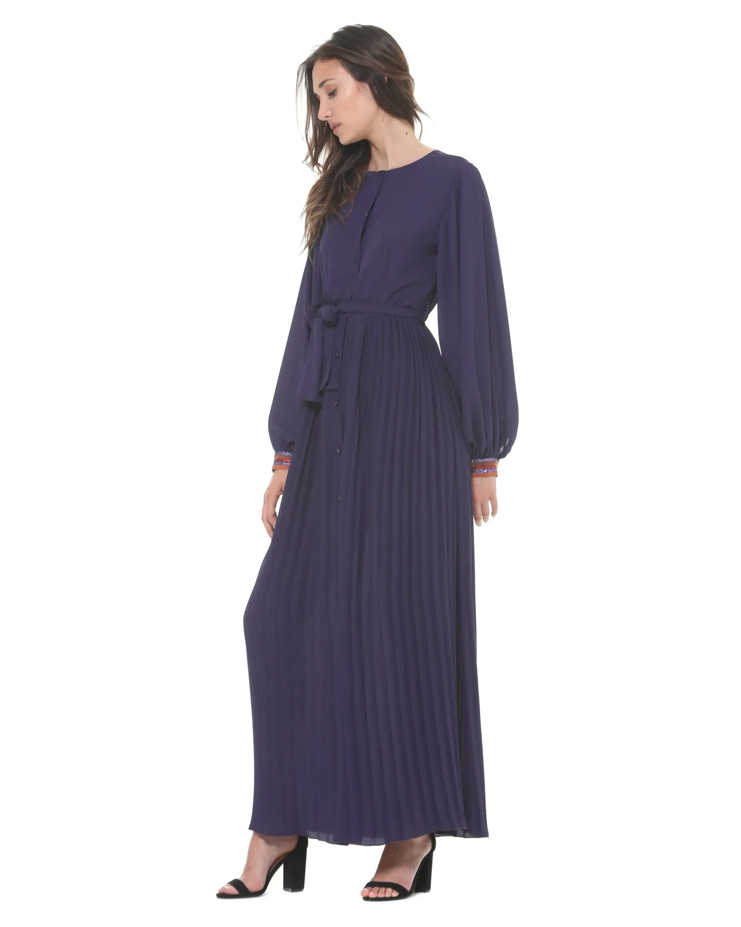 Long pleated shirt-dress