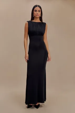 Malia Slinky Ruched Maxi Dress - Black