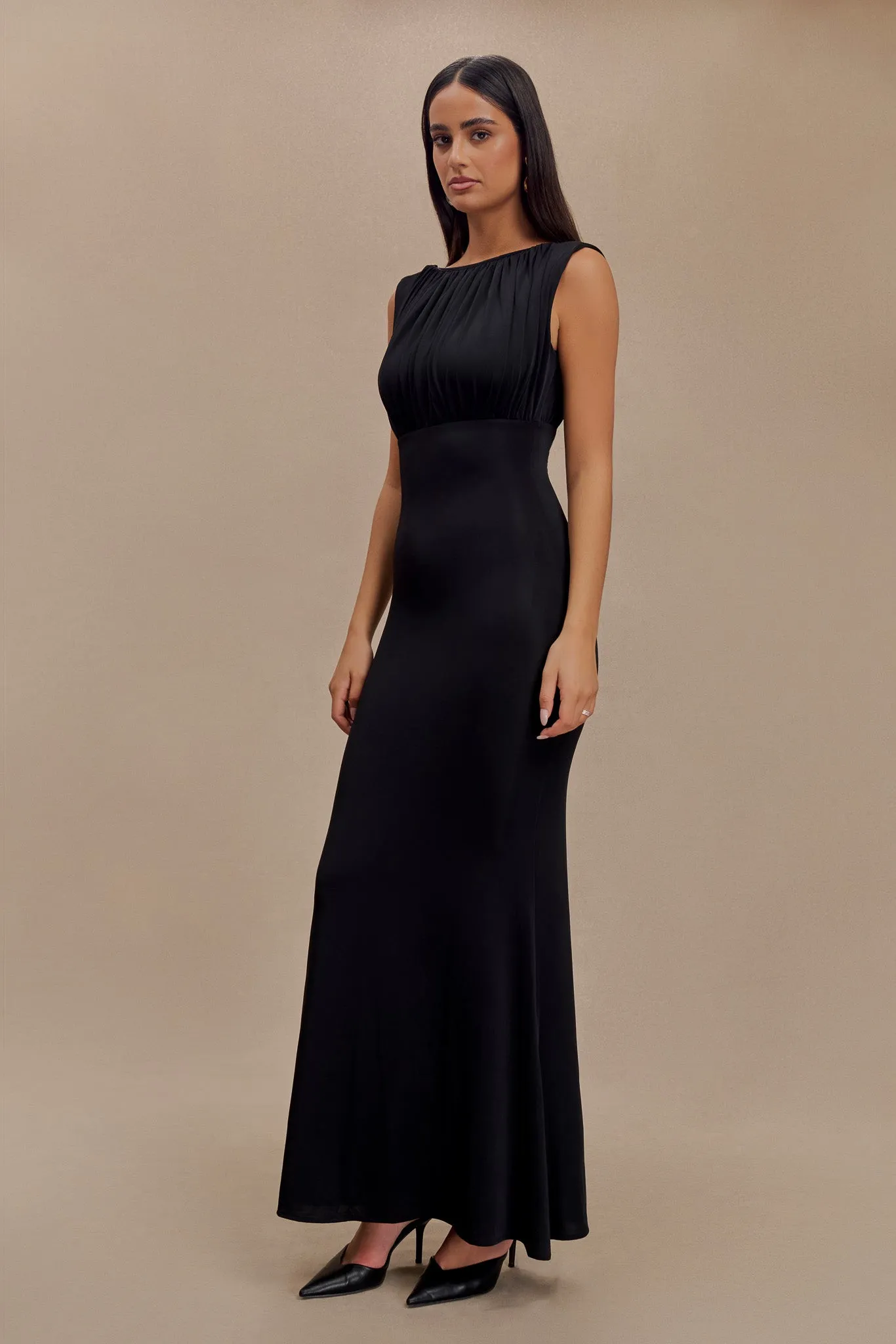 Malia Slinky Ruched Maxi Dress - Black