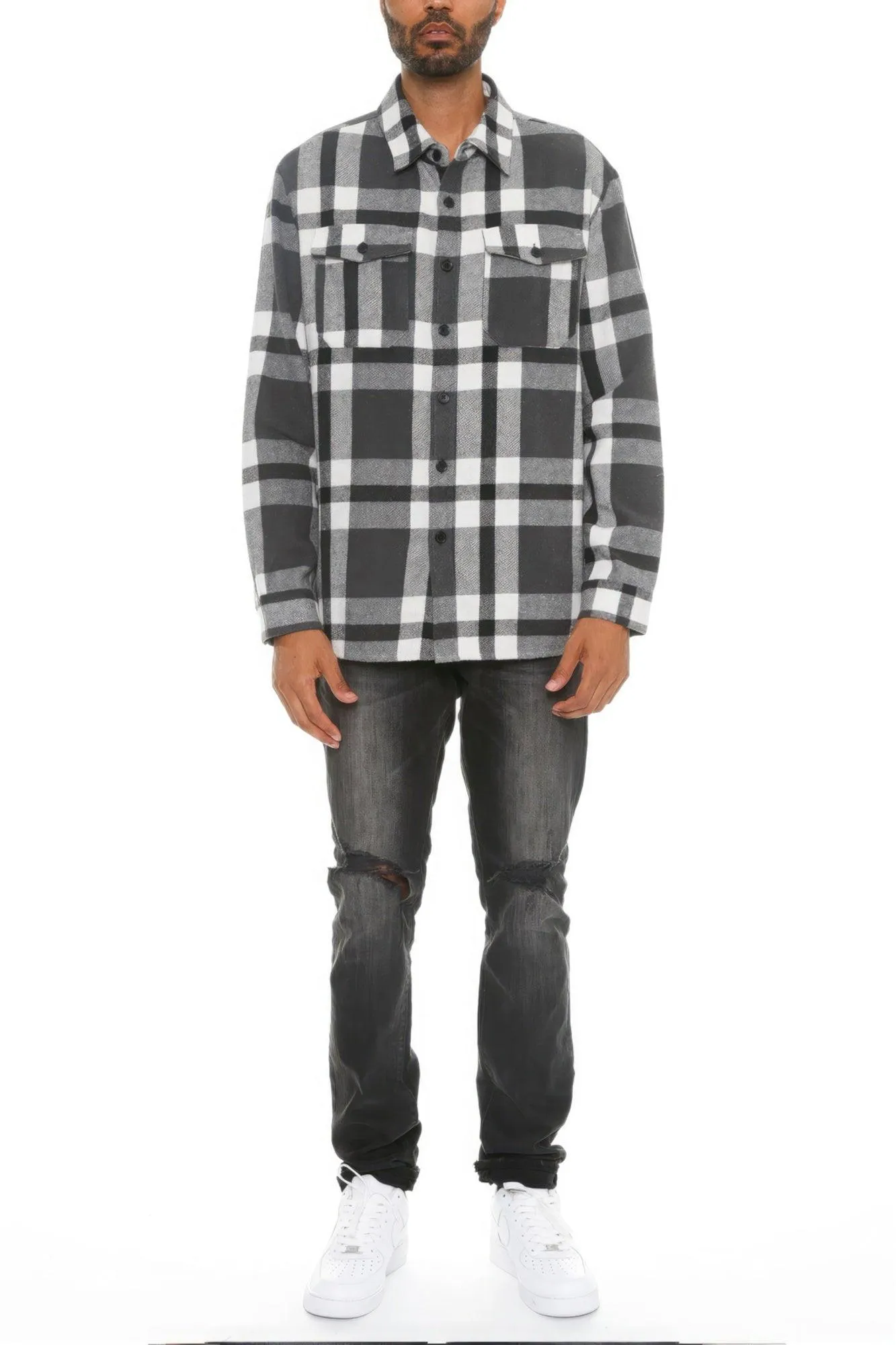 Men's Grey/Black Checkered Soft Flannel Shacket